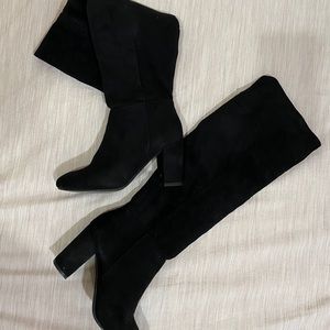 Black calf high heel boots
